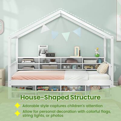 Costway Twin Size House Bed Wooden Platform Bed Frame with