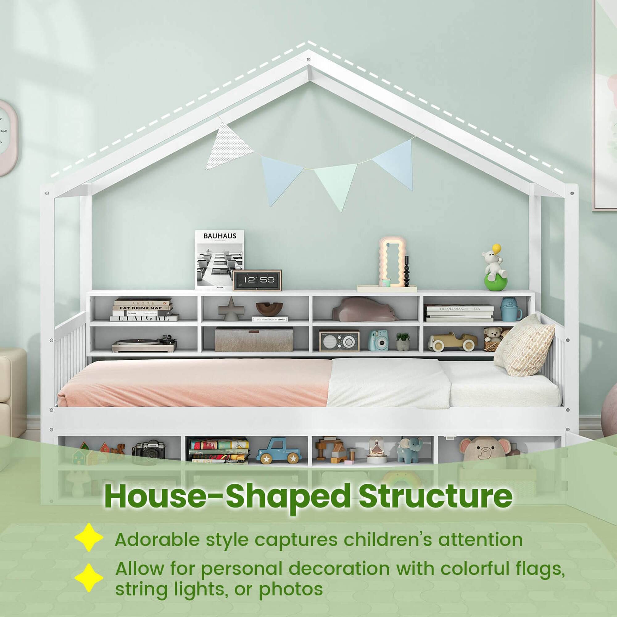 House-Shaped Structure: Adorable style captures children's attention. Allow for personal decoration with colorful flags, string lights, or photos.