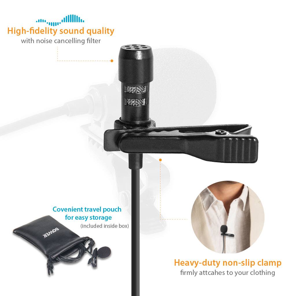High-fidelity sound quality with noise cancelling filter

Convenient travel pouch for easy storage (included inside box)

Heavy-duty non-slip clamp firmly attaches to your clothing