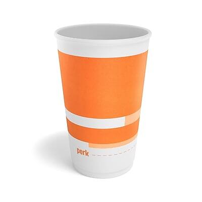Front. Perk - Insulated Double Wall Paper Hot Cup, 16 oz., 30/Pack - White/Orange.