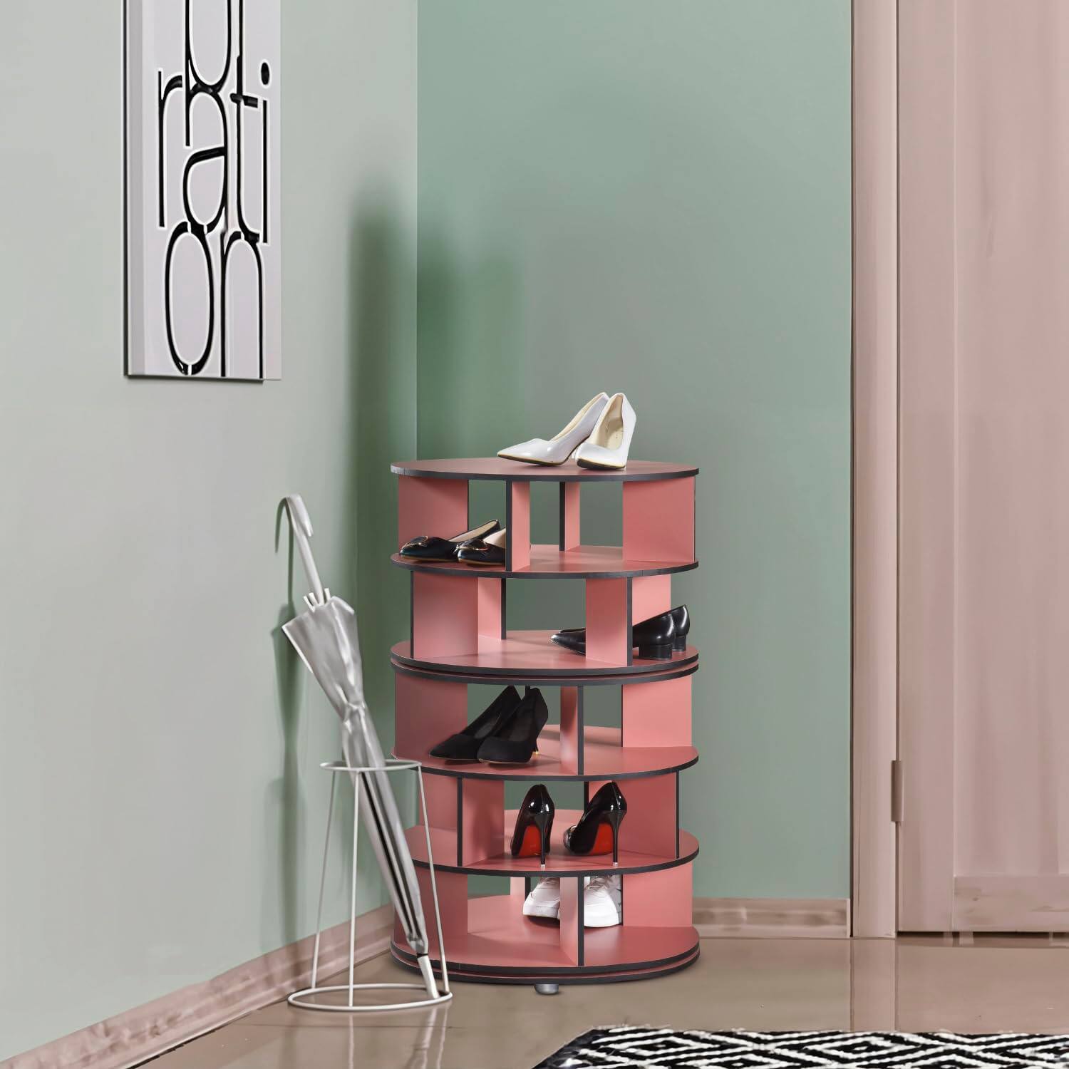 Alt View 6. Kings Brand Furniture - Kings Brand Furniture - 5-Tier Rotating Shoe Rack, 360° Revolving Lazy Susan Spinning Shoe Rack Tower Storage Organizer - Red.