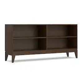 Simpli Home - Harper 30 inch x 64 inch Solid Wood Mid Century 4-Shelf Low Bookcase - Walnut Brown