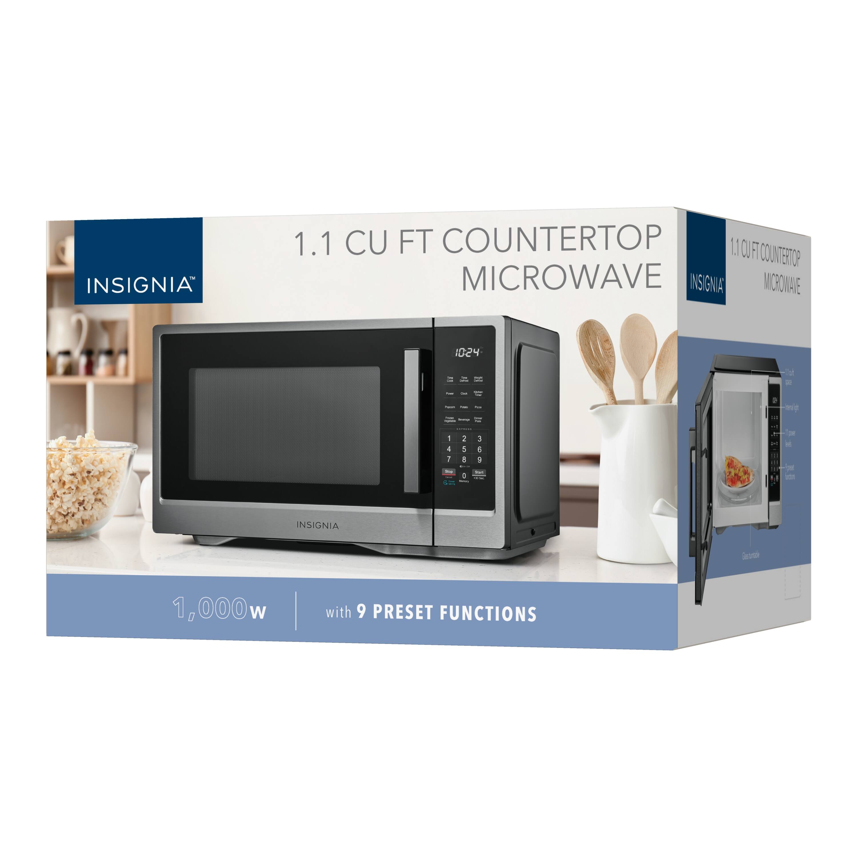 INSIGNIA 1.1 CU FT COUNTERTOP MICROWAVE INSIGNIA ICROWAVE 1024 : 1,000w with 9 PRESET FUNCTIONS