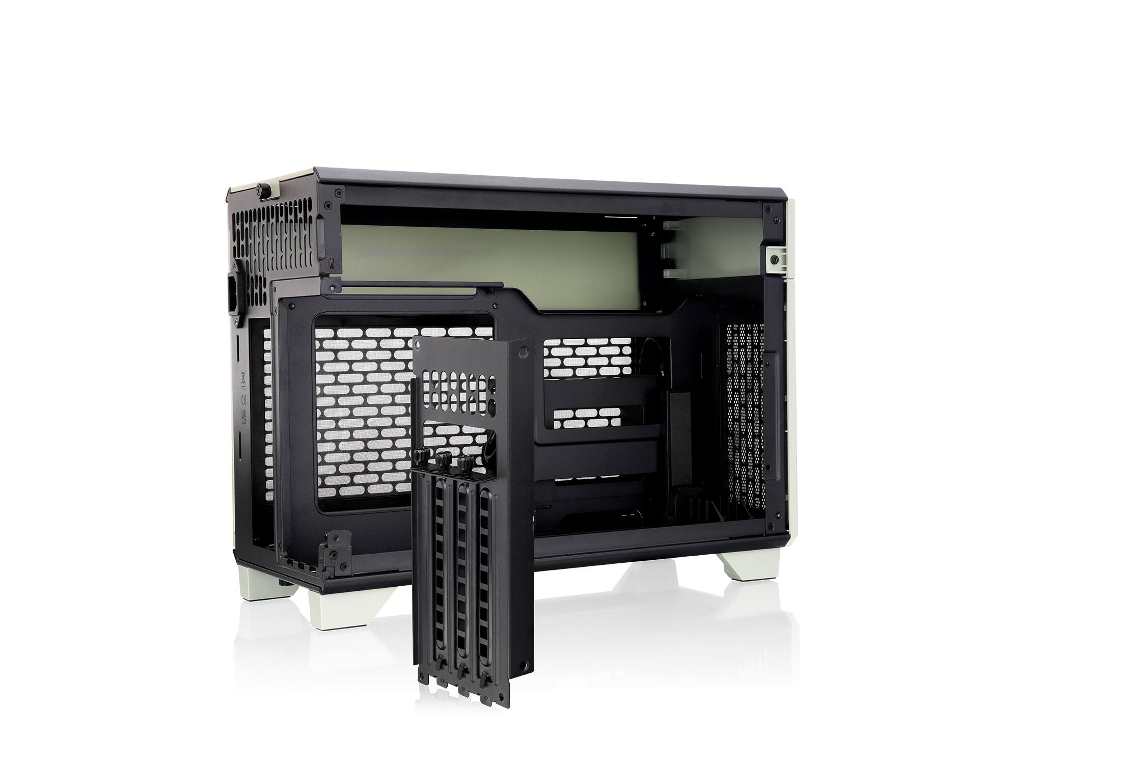 Alt View 4. Thermaltake - TR100 SFF mITX Mini Tower PC Case with PCIe 4.0 Riser Cable Included - Matcha Green.