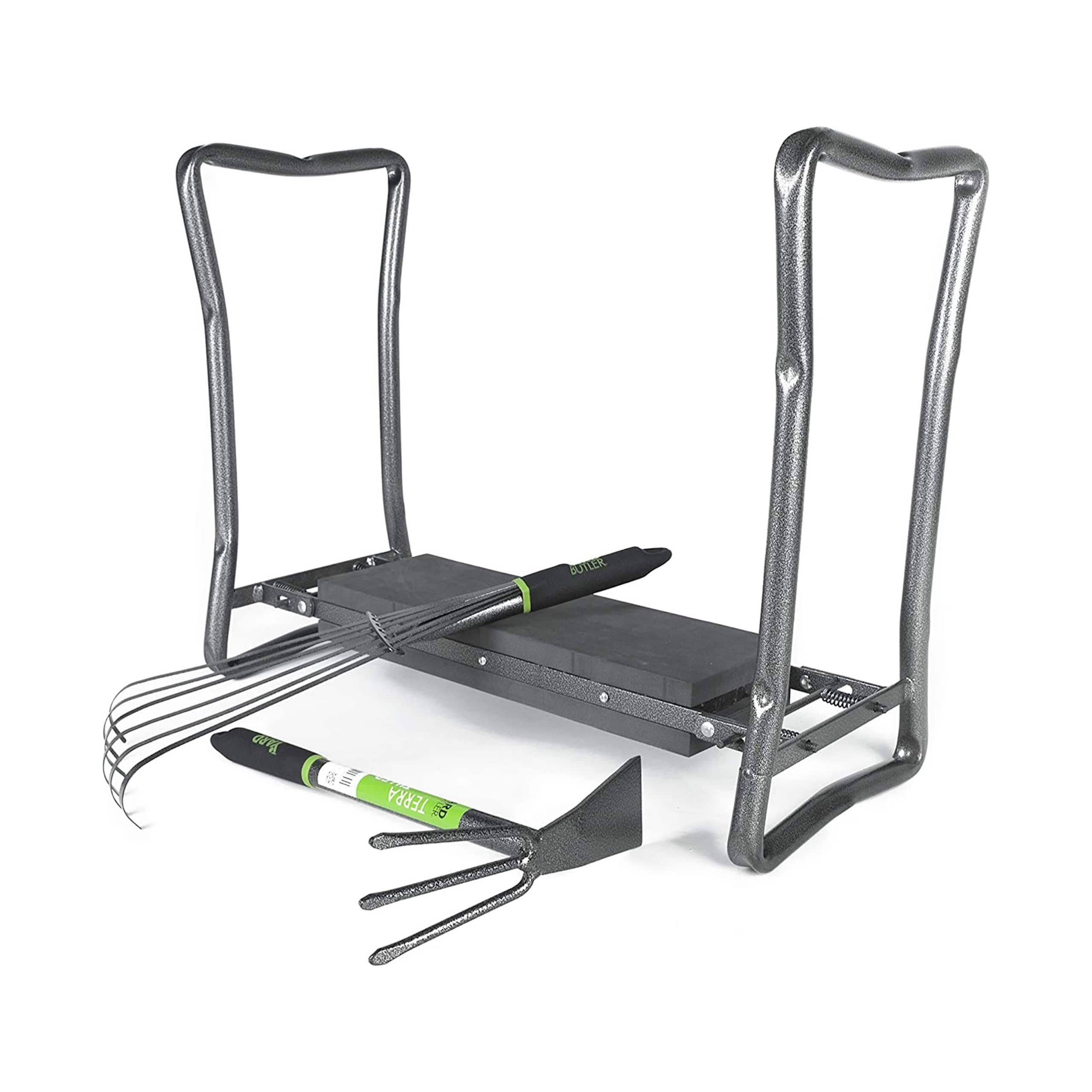 Yard Butler - Garden Kneeler Bundle - 2-in-1 Kneeler & Seat Combo with Terra Rake & Terra Tiller, Portable IGKB-1