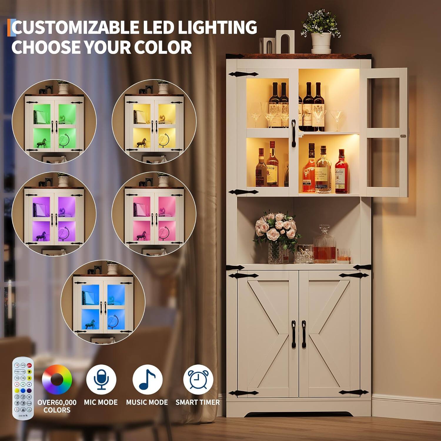 CUSTOMIZABLE LED LIGHTING  
CHOOSE YOUR COLOR  

OVER 60,000 COLORS  

MIC MODE  
MUSIC MODE  
SMART TIMER