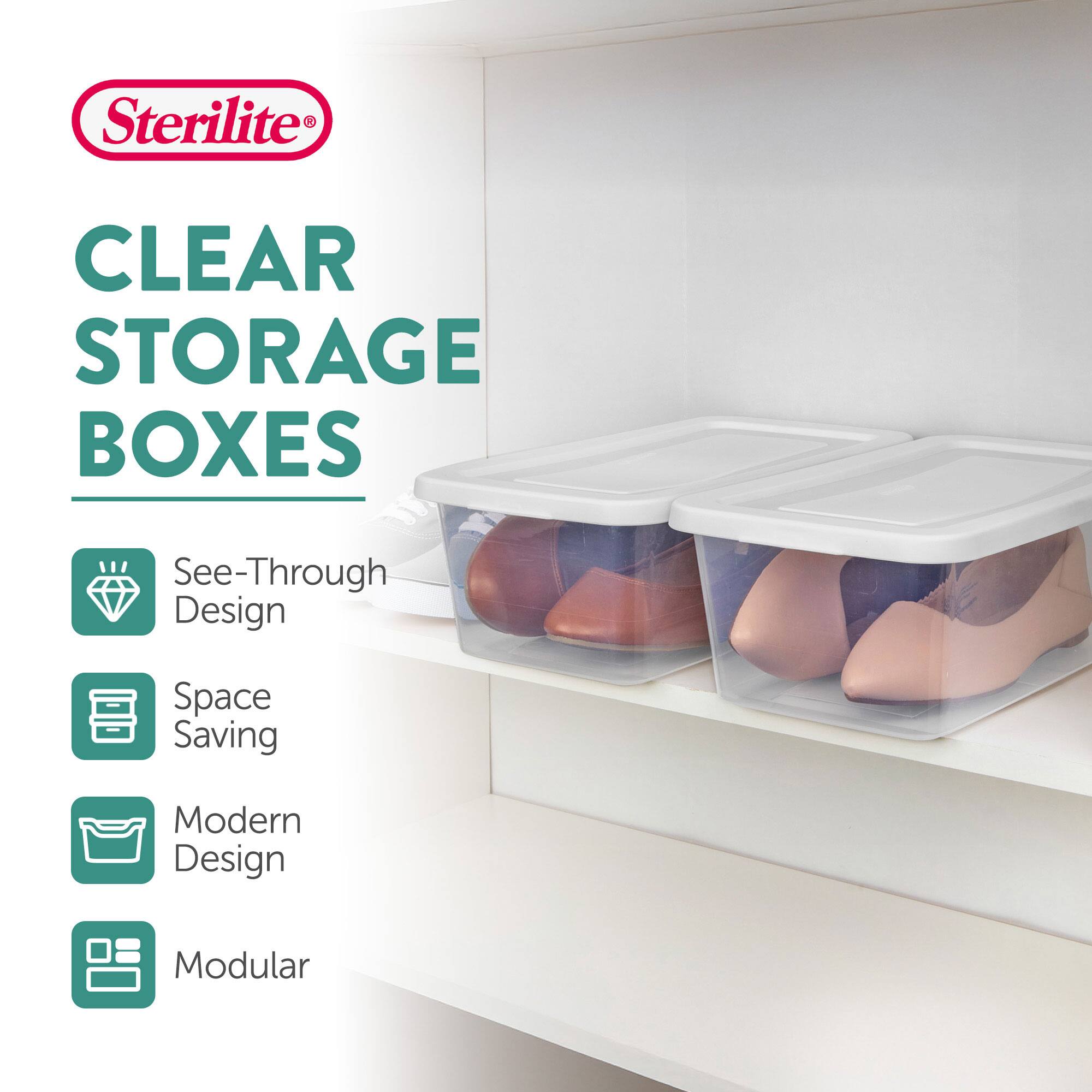 Sterilite CLEAR STORAGE BOXES  
See-Through Design  
Space Saving  
Modern Design  
Modular