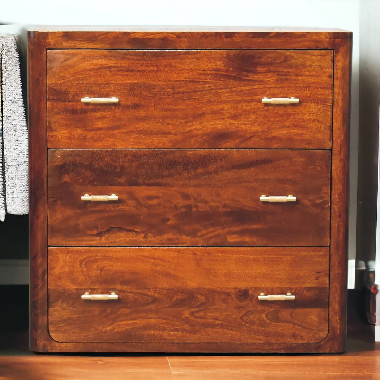 Front. Artisan Furniture - Artisan Furniture Solid Wood Luca Chest of Drawers, 3 Drawers, Brown - Brown.