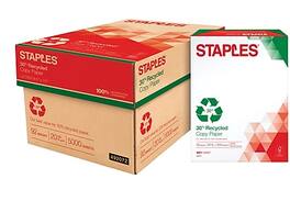 Staples - 30% Recycled 8.5" x 11" Copy Paper, 20 lbs., 92 Brightness, 5000/Carton - White