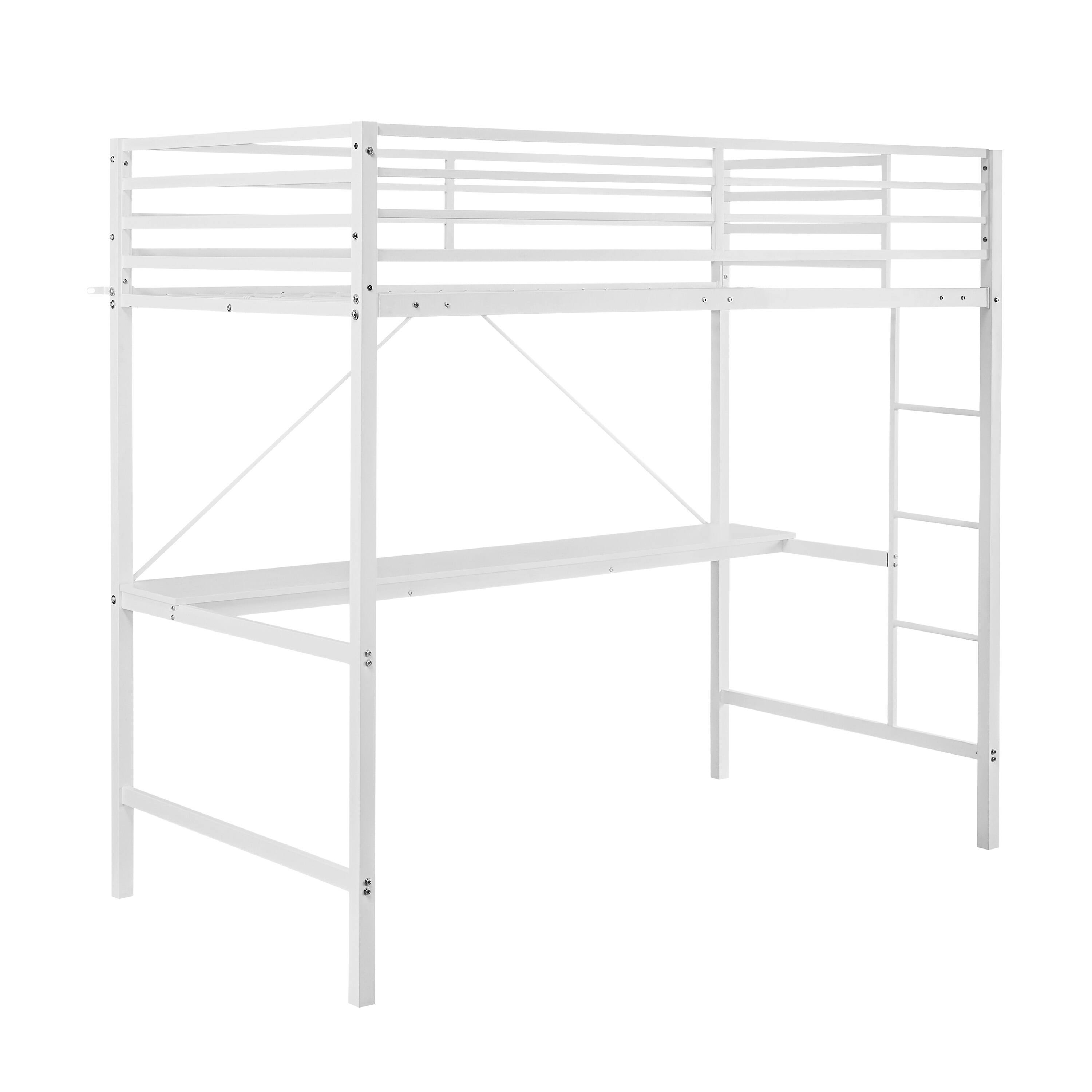 Alt View 1. Emma + Oliver - Jensen Metal Loft Bed Frame with Desk, Protective Guard Rails and Ladder for Kids, Teens and Adults - White.