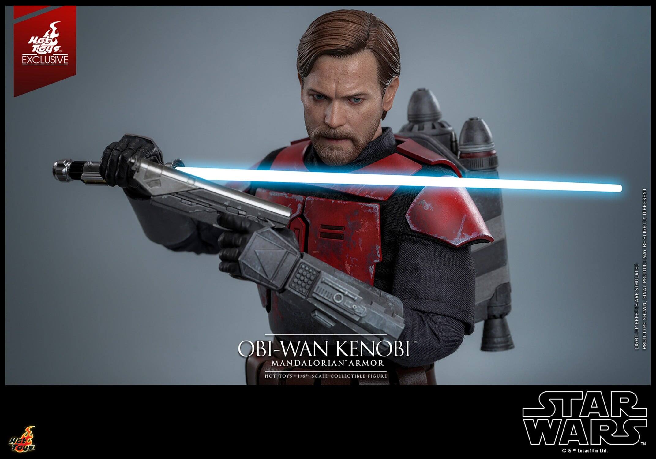 Hot Toys. EXCLUSIVE OBI-WAN KENOBI MANDALORIAN ARMOR ARMOR SIMULATED LIGHT-UP EFFECTS LIGHT-UP DIFFERENT SLIGHTLY BE MAY PRODUCT FINAL SHOWN PROTOTYPE. HOT TOYS 1/6 SCALE COLLECTIBLE FIGURE STAR WARS.