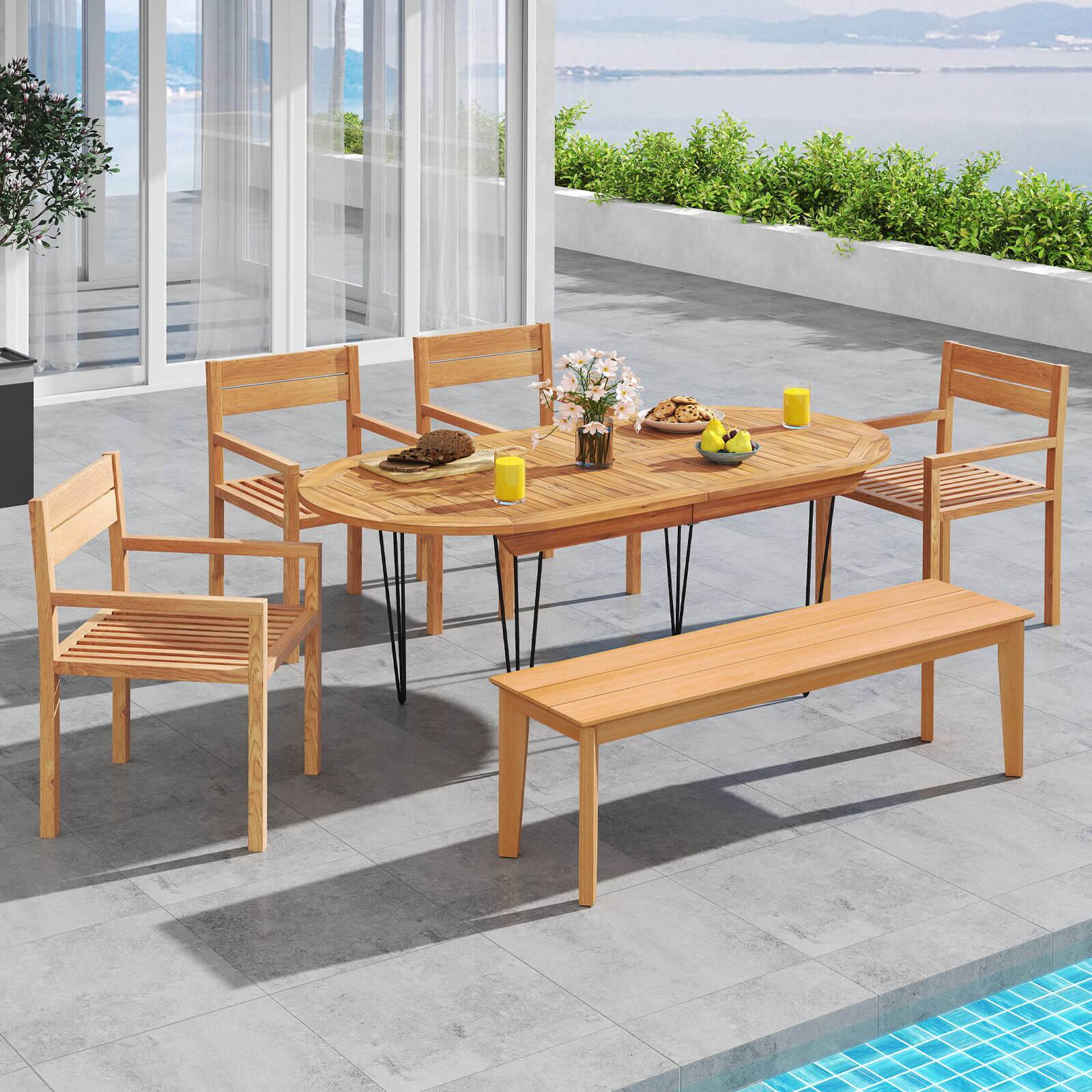 Alt View 3. Costway - Costway 1 PCS Outdoor Teak Wood Chair Patio Dining Armchair with Slatted Seat & Backrest - Natural.