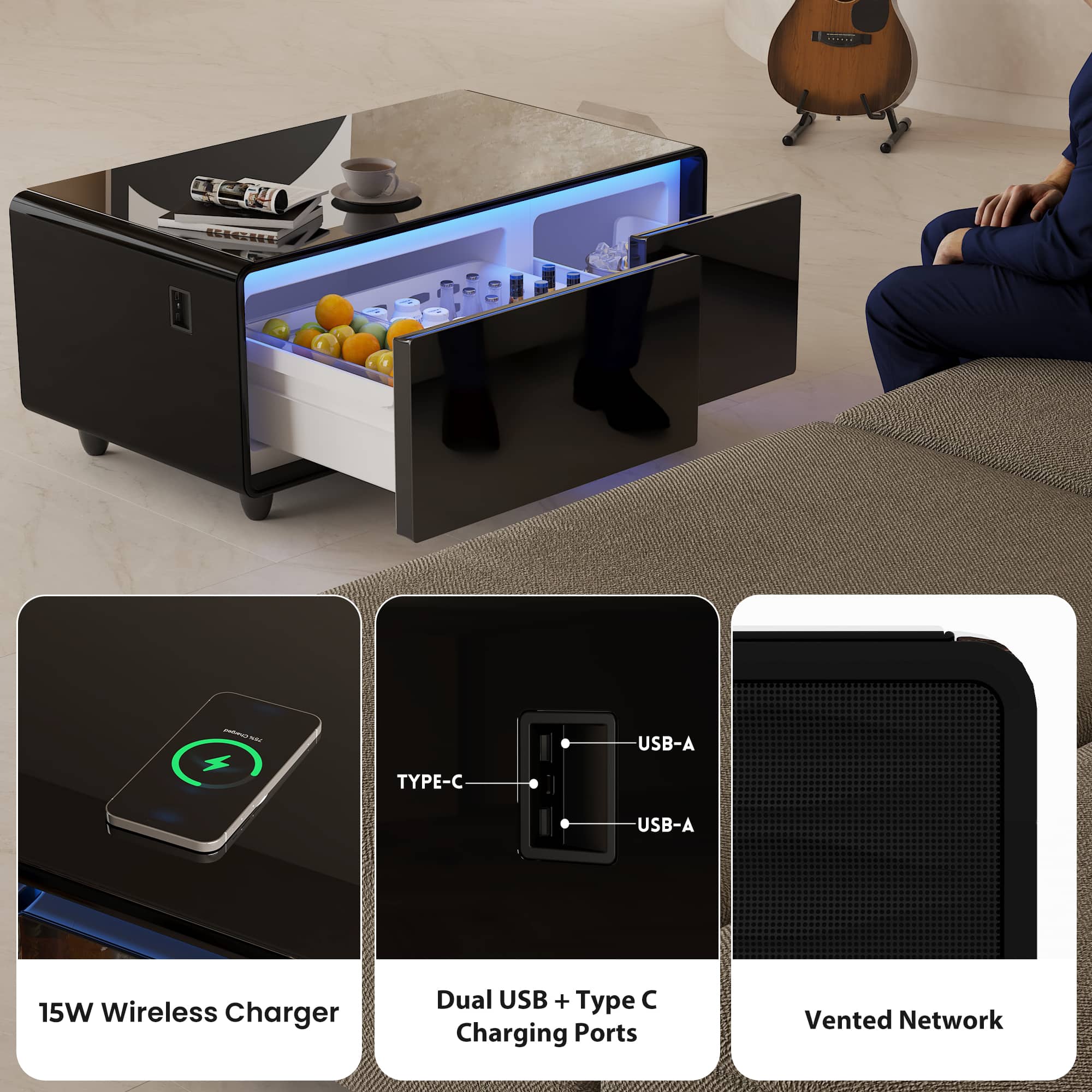 K★★136  LOOZER SMARTTABLE STB90 Livtab Smart Coffee Table with Refrigeration, Freezer Drawer