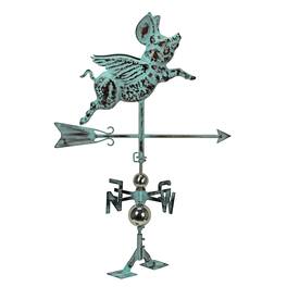 Things2Die4 - Verdigris Copper Flying Pig Weathervane Roof Mount Home Garden Decor Art Sculpture - Teal