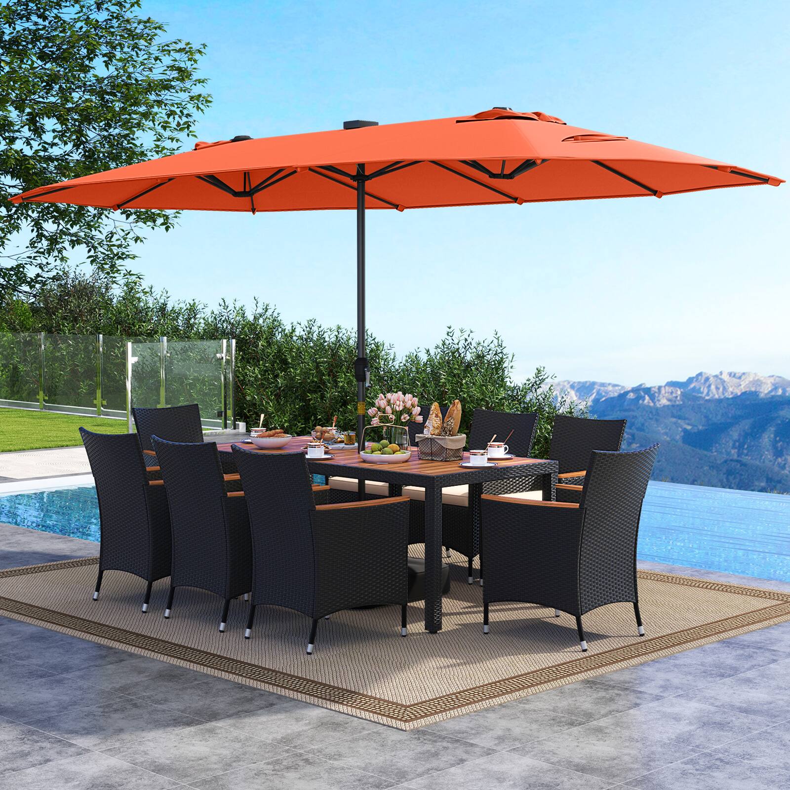 Alt View 1. Gymax - Gymax Set Of 11 Patio Dining Set w/ 15ft Double-Sided Patio Umbrella (Base Included) Orange - Orange.