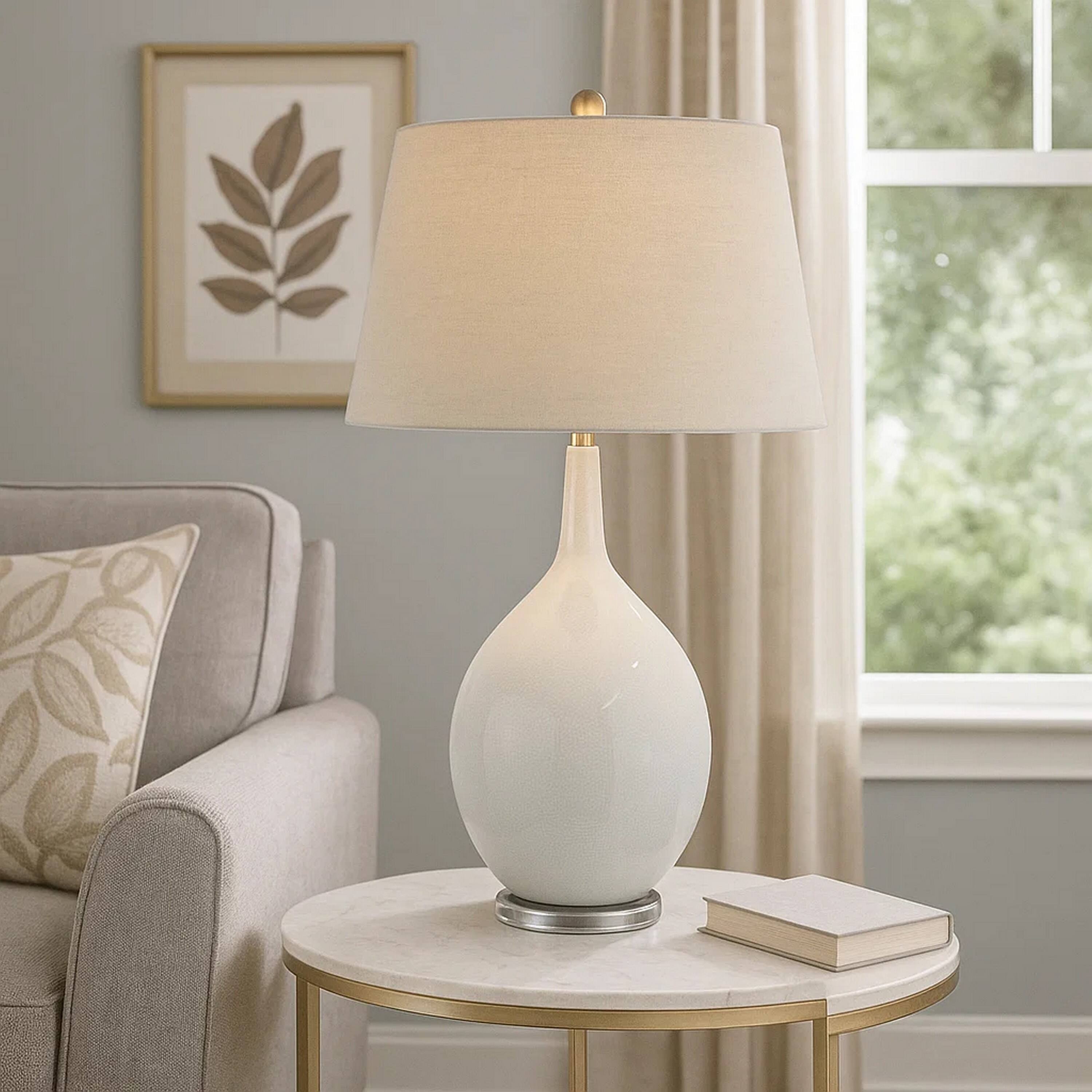 Alt View 2. Manhattan Lane - 32 Inch Table Lamp, Empire Shade, Ceramic Stand - White.