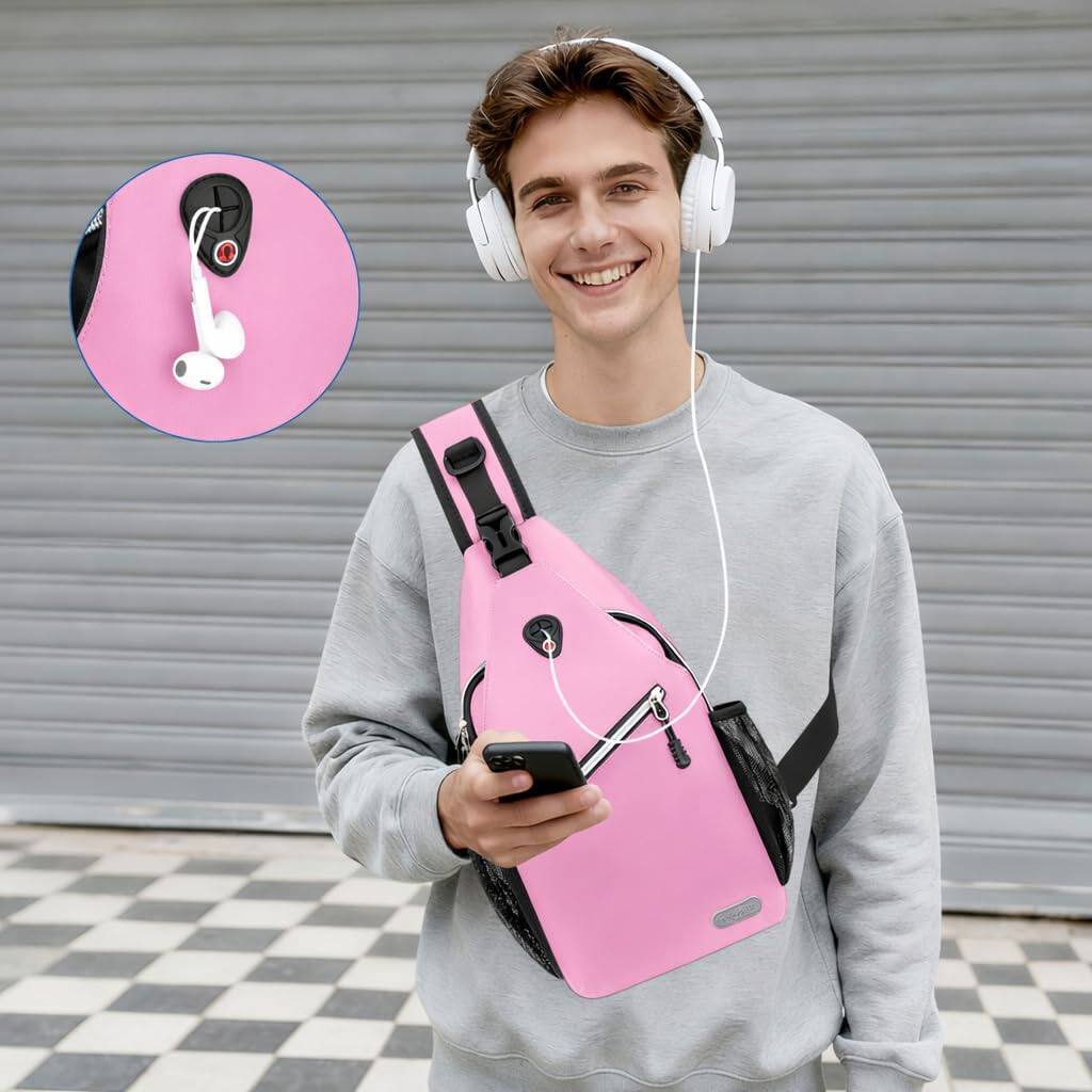 Alt View 5. mosiso - Sling Backpack Multipurpose Crossbody Shoulder Bag Travel Hiking Daypack - Light Pink.