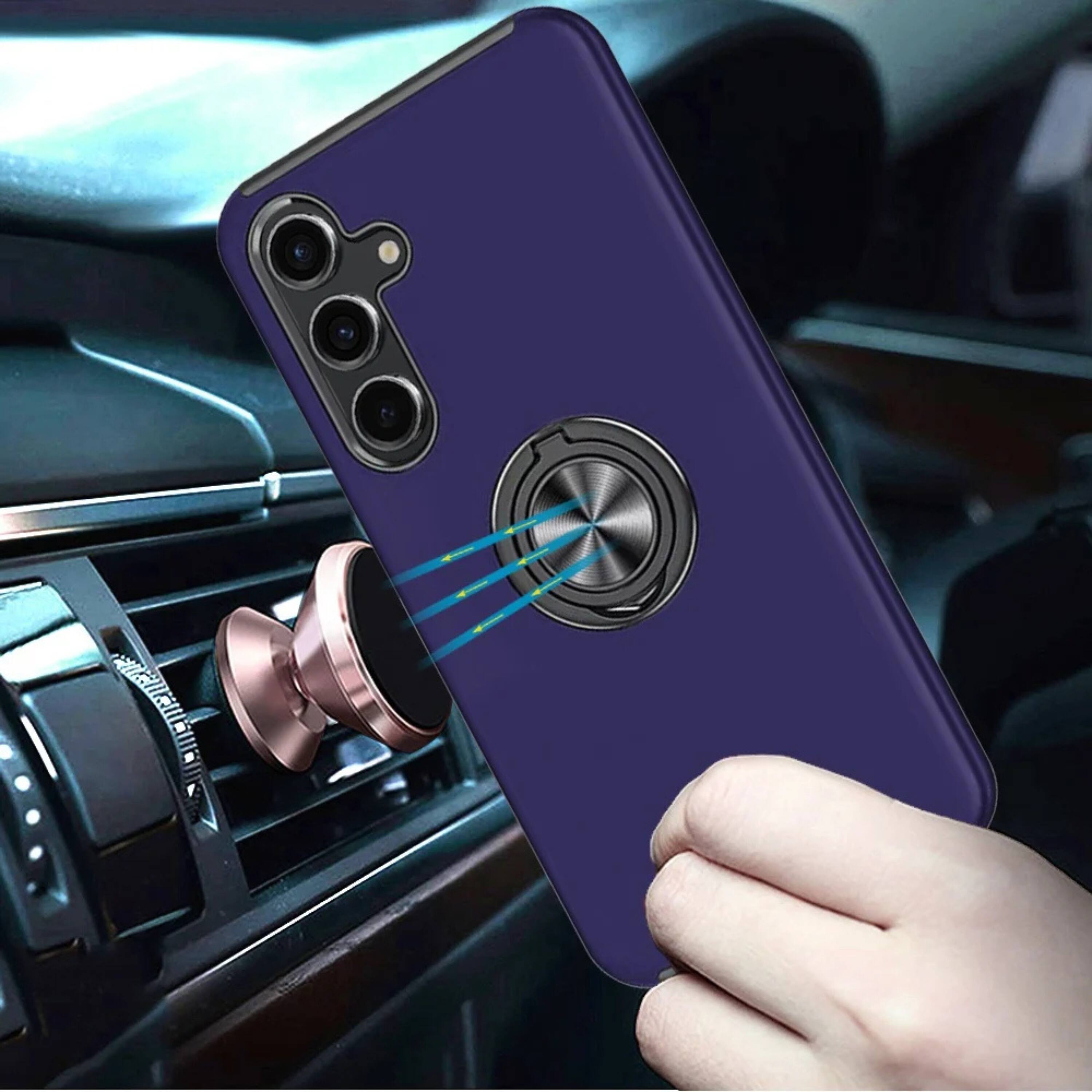 Angle. Kitcheniva - Rubber Dual Layer Magnetic Ring Stand Phone Case With Tempered Glass For Samsung S25 FE Dark Purple - Dark Purple.