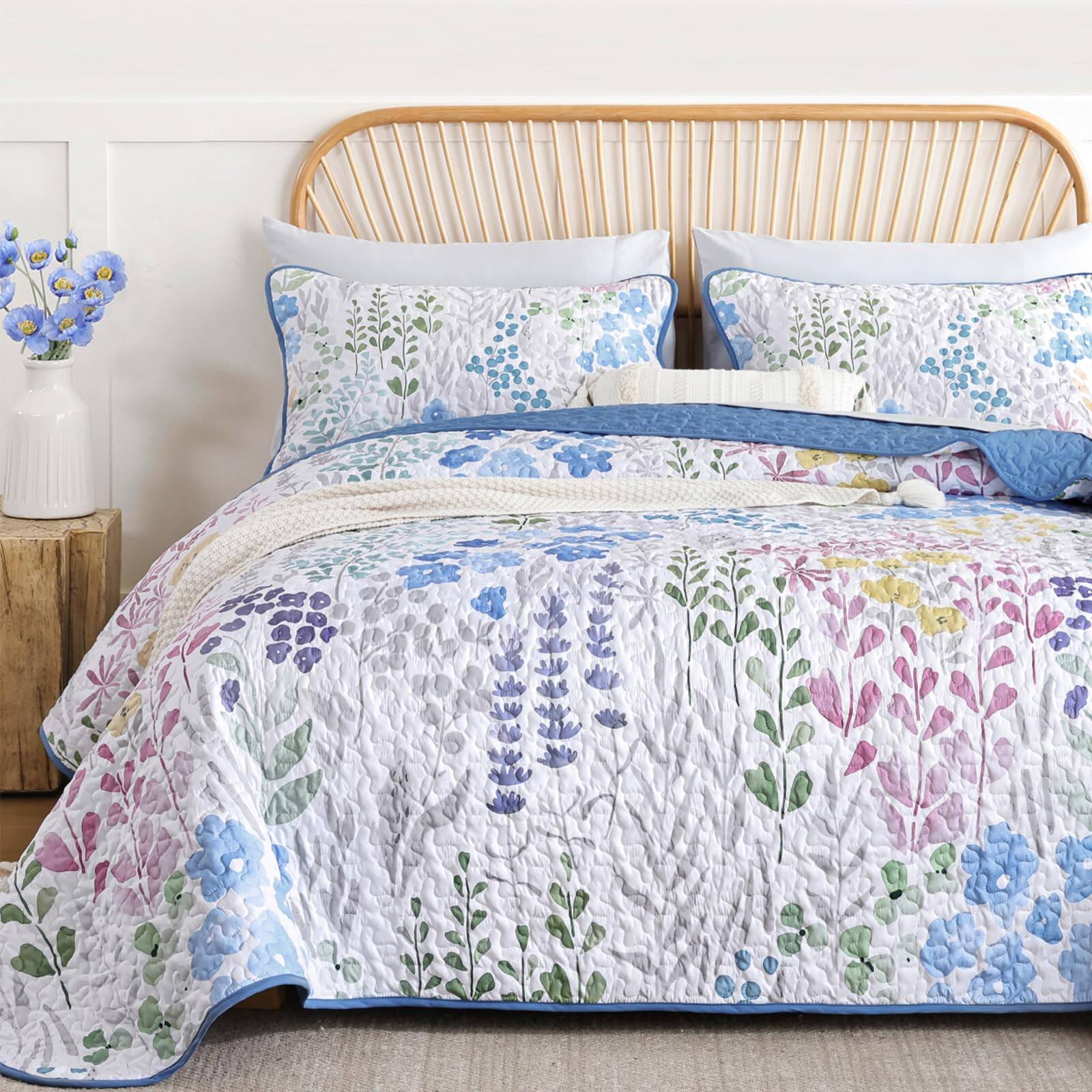 Alt View 5. Earthley Blooms - Floral Quilt Sets Set 3 Pieces Bedspreads Bedding Soft And Cozy Microfiber Lightweight Flower Bed Coverlet - Yellow-King.