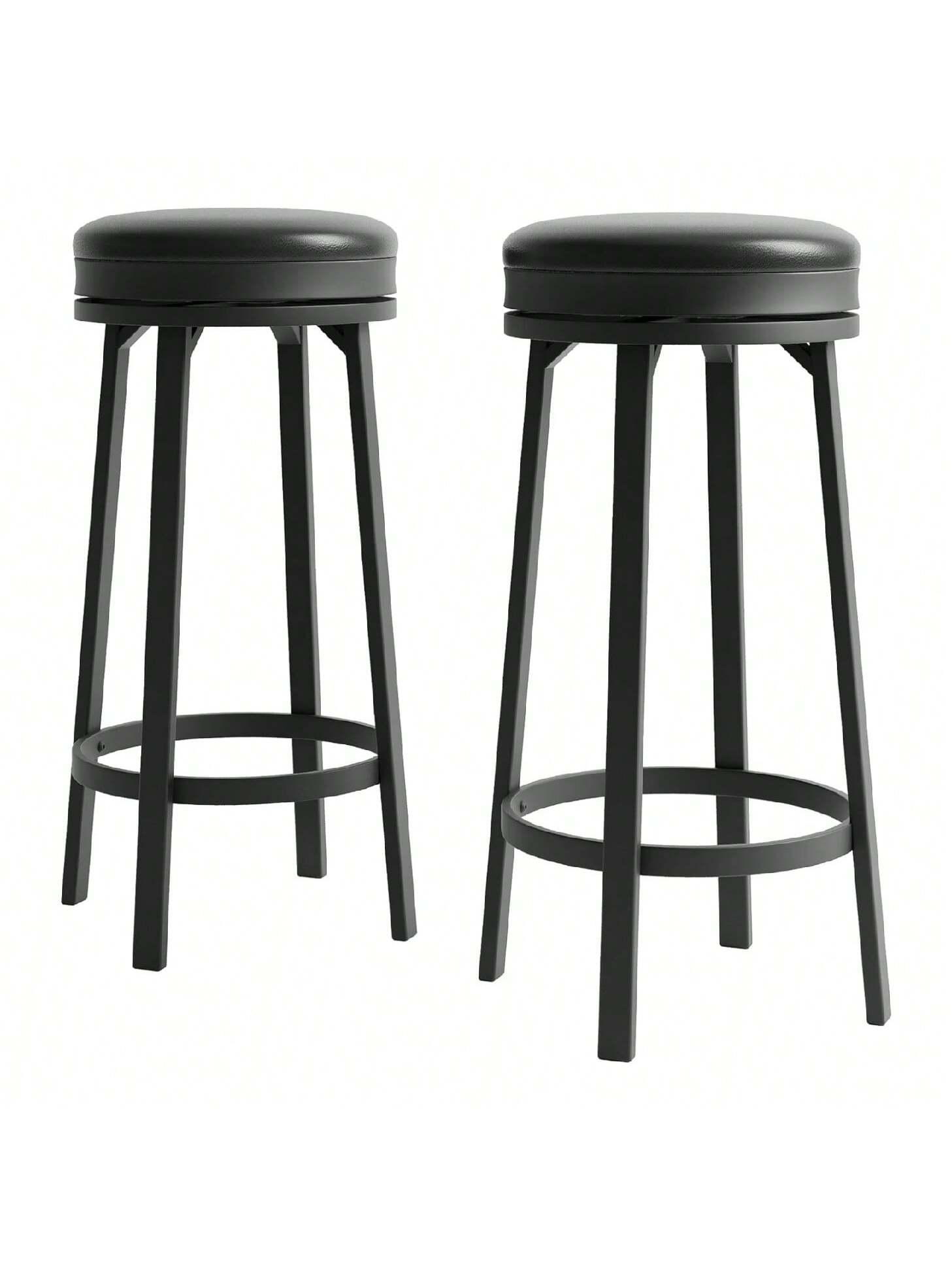 Back. GARVEE - 30" Swivel Bar Stools Set of 2 with Footrest, Modern Counter Height Barstools with PU Leather Upholstered, Black - Black.