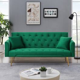 Meqiodas - Convertible Sofa Bed Modern Futon Set, Velvet Foldable Reclining Loveseat, Three Adjustment Angles, Easy Assembly - Green