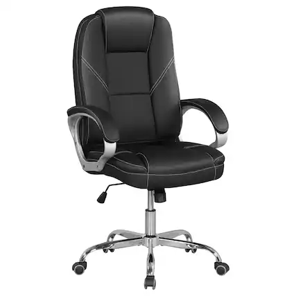 Front. WELLFOR - Ergonomic Leather Office Chair with Padded Armrests and Rocking Backrest - Black.