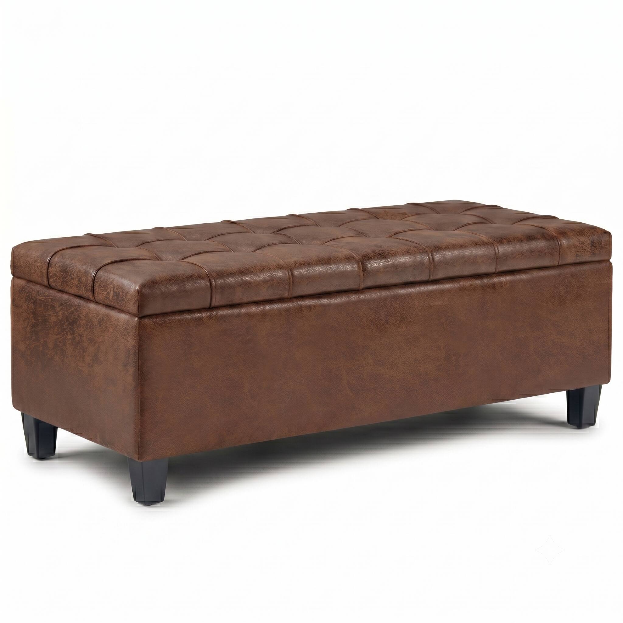 Angle. Simpli Home - Simpli Home Harrison 48W Large Storage Ottoman Bench - Distressed Saddle Brown.