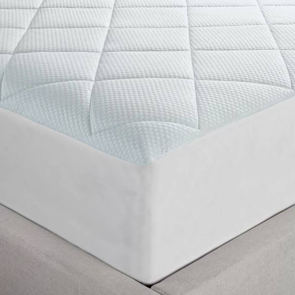 Left. Hivvago - King size Washable Quilted Mattress Pad with Elastic Fitted Skirt - White.