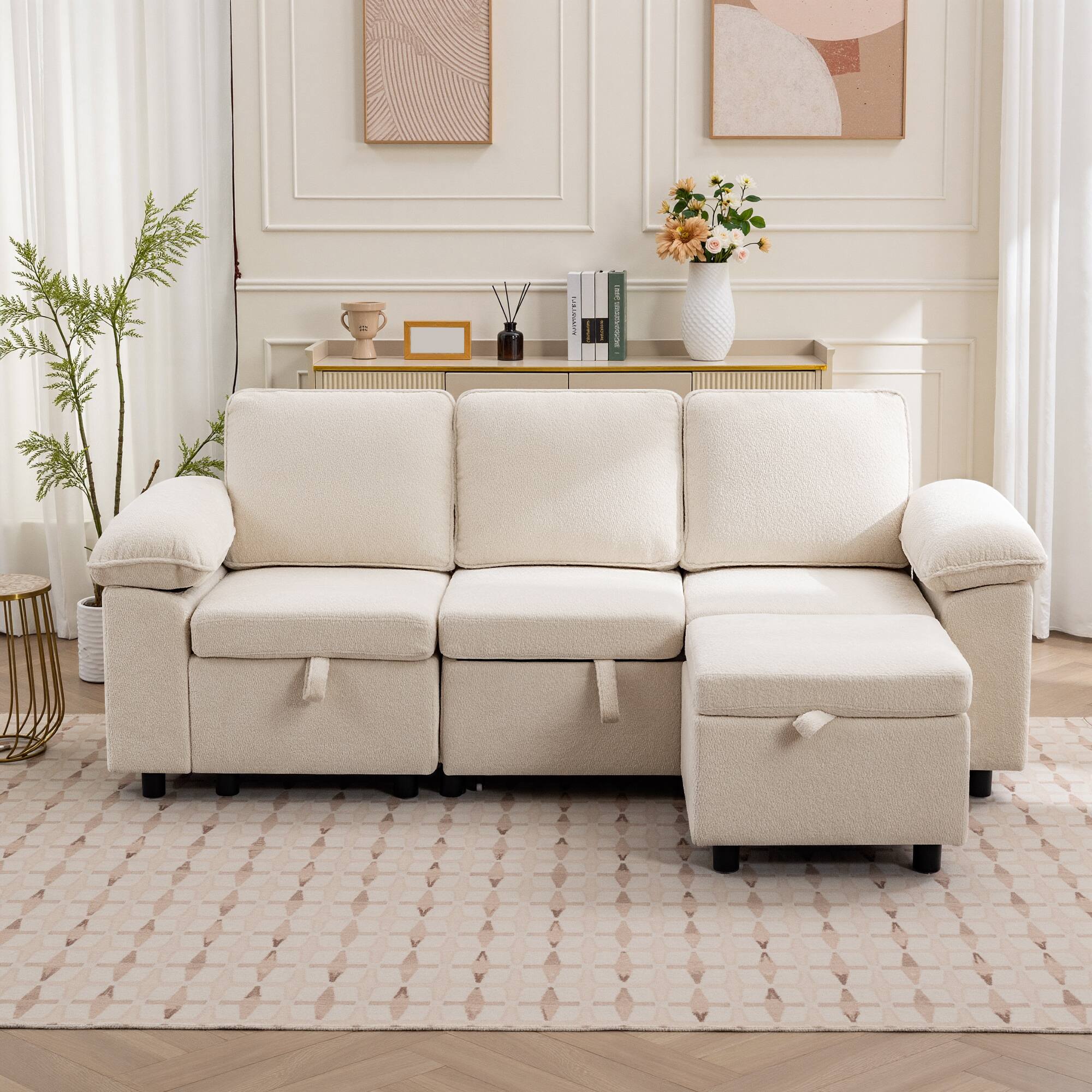 Left. KERDOM - 4-7 Seat Oversized Pullout Sofa Couch with Storage Ottoman, Side Pocket, Washable Covers, Sectional Sleeper Sofa Bed - 4 Seat - Pull Out.