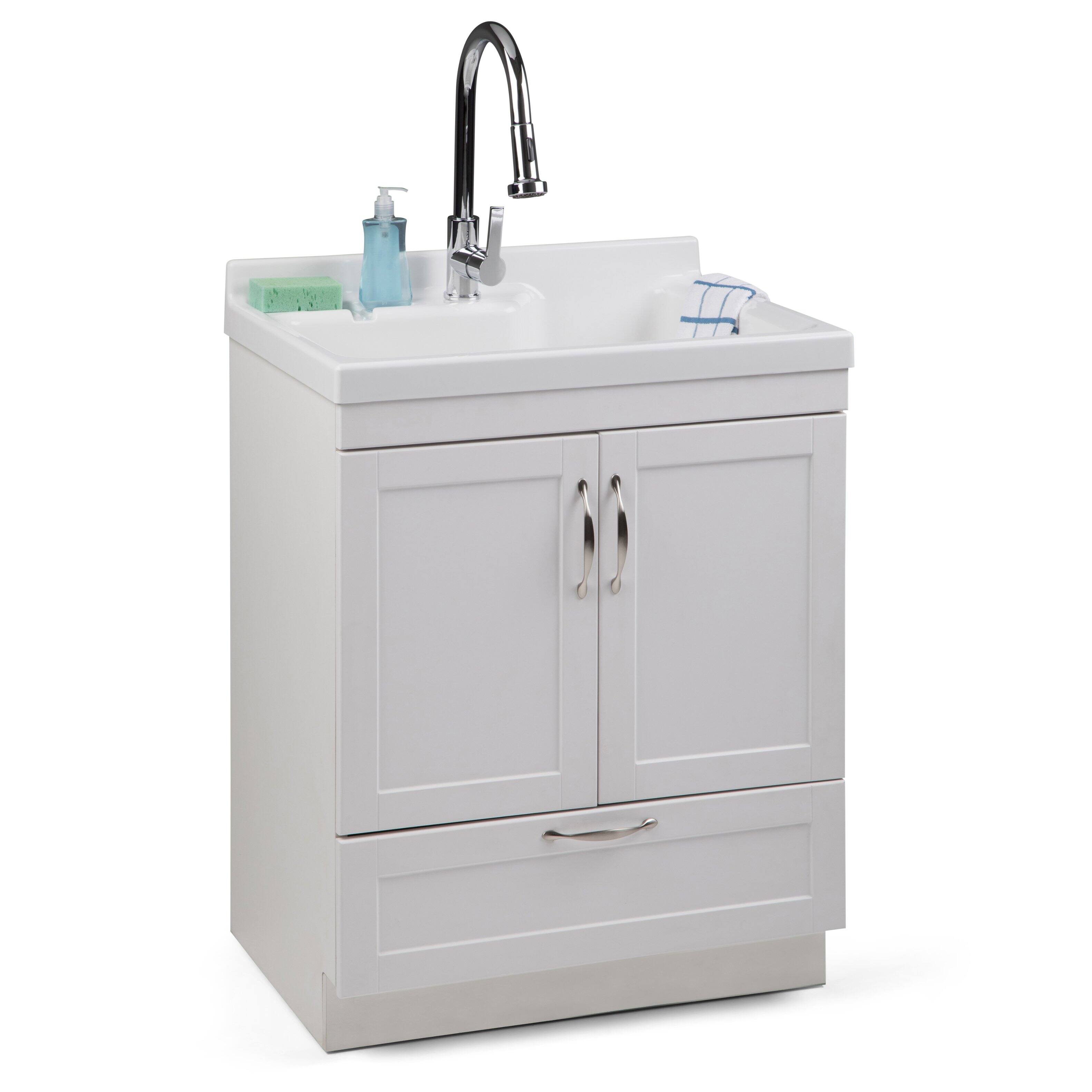 Angle. Simpli Home - Maile  All-in-One 28-inch Utility Sink & Cabinet - Pure White.