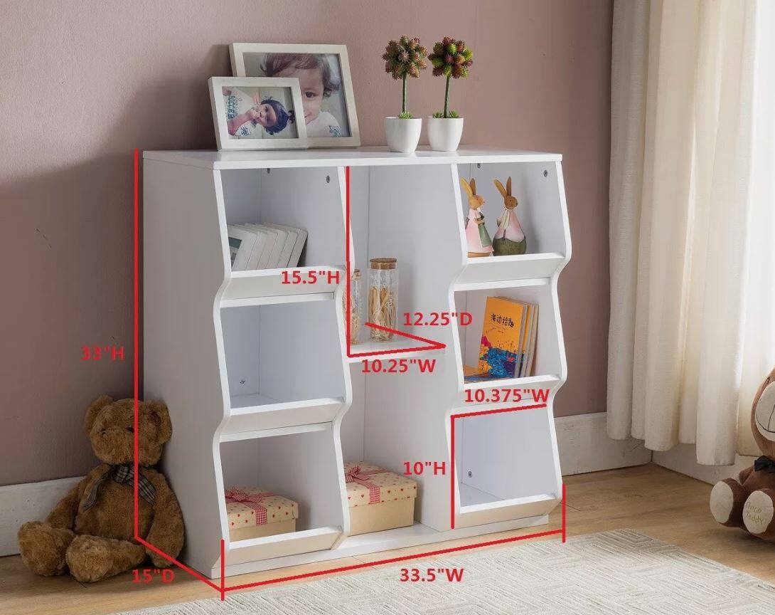 - Height: 33"H
- Depth: 15"D
- Width: 33.5"W
- Shelf 1: 15.5"H x 12.25"D x 10.25"W
- Shelf 2: 10"H x 10.375"W
- Shelf 3: 10"H x 10.375"W