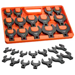 VEVOR - Crowfoot Wrench Set, 1/2" Drive, 14-Piece Metric 27 to 50 mm Crows Foot Wrenches, with Storage Tray - Black;Orange