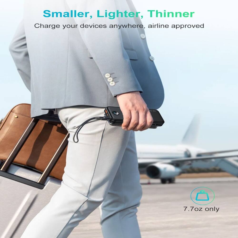 Smaller, Lighter, Thinner  
Charge your devices anywhere, airline approved  
7.7oz only