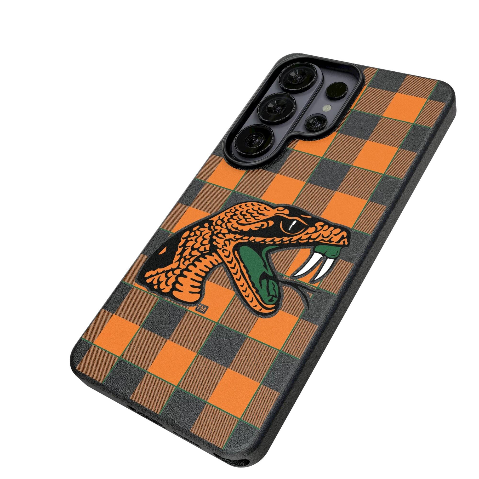 Alt View 1. Keyscaper - Florida A&M Rattlers Plaid Galaxy Magnetic Bump Case - S25 Ultra - Black.