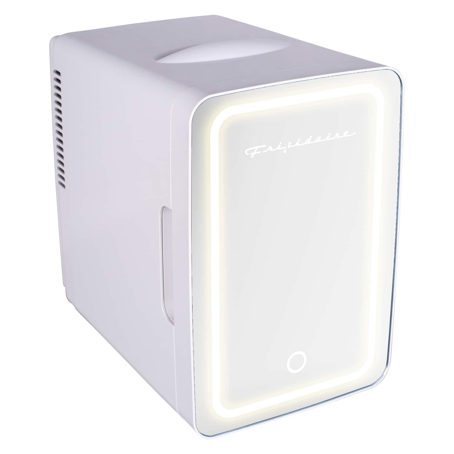 Front. Frigidaire - 6.5-L 9-Can Mini Portable Personal Fridge with Lighted Mirror Door - White.