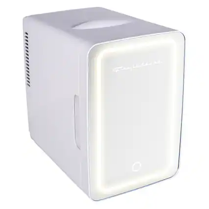 Front. Frigidaire - 6.5-L 9-Can Mini Portable Personal Fridge, Lighted Mirror Door - White.