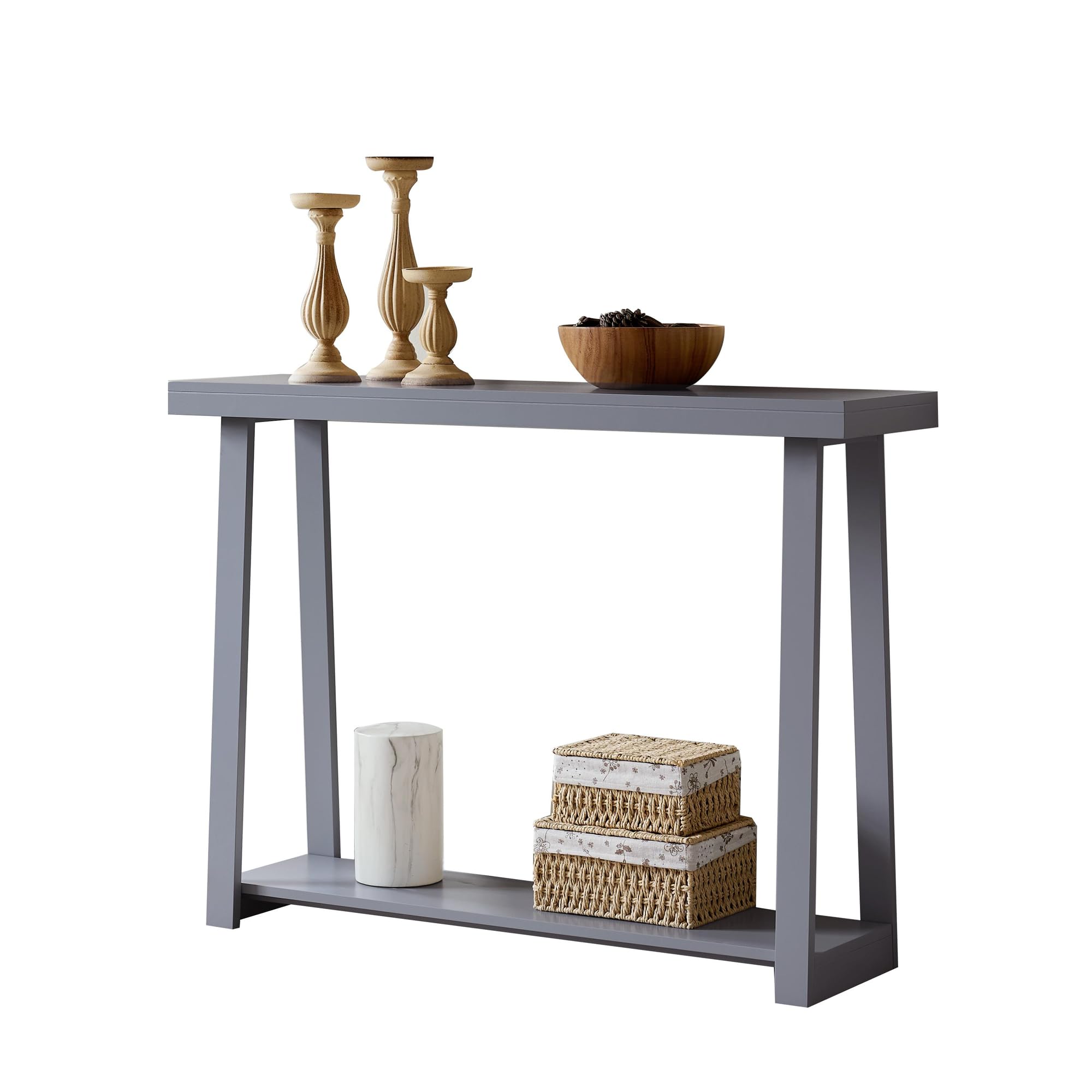 Alt View 1. Kings Brand Furniture - Kings Brand Furniture Emma Narrow Console Table with Lower Shelf - Medium Grey.