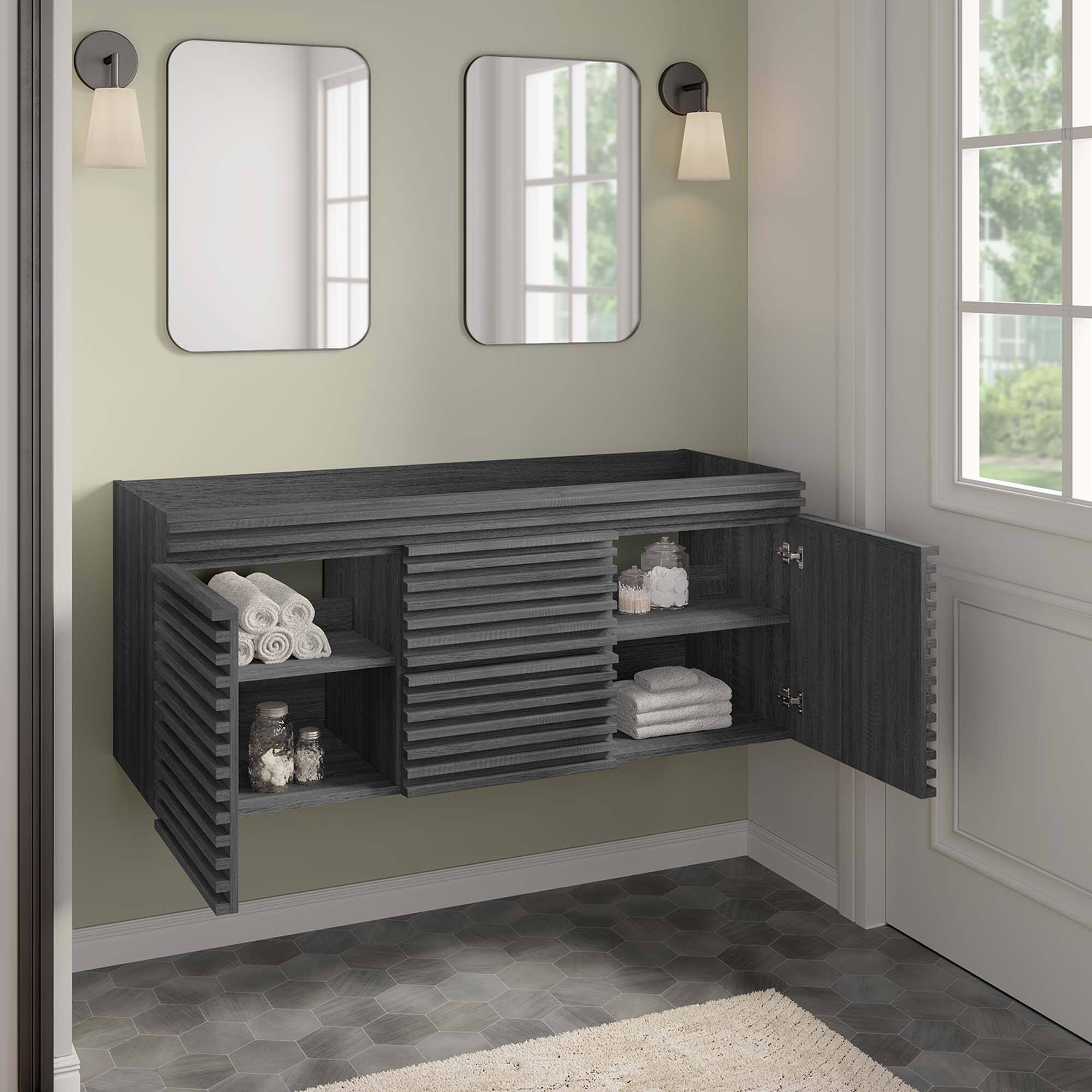 Back. Modway - Render 48" Wall-Mount Bathroom Cabinet Basin Not Included by Modway - Charcoal.