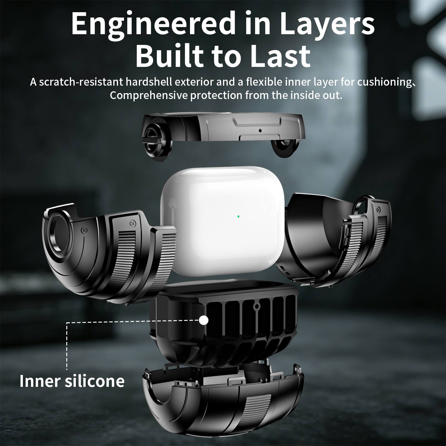 Engineered in Layers  
Built to Last  

A scratch-resistant hardshell exterior and a flexible inner layer for cushioning, comprehensive protection from the inside out.  

Inner silicone