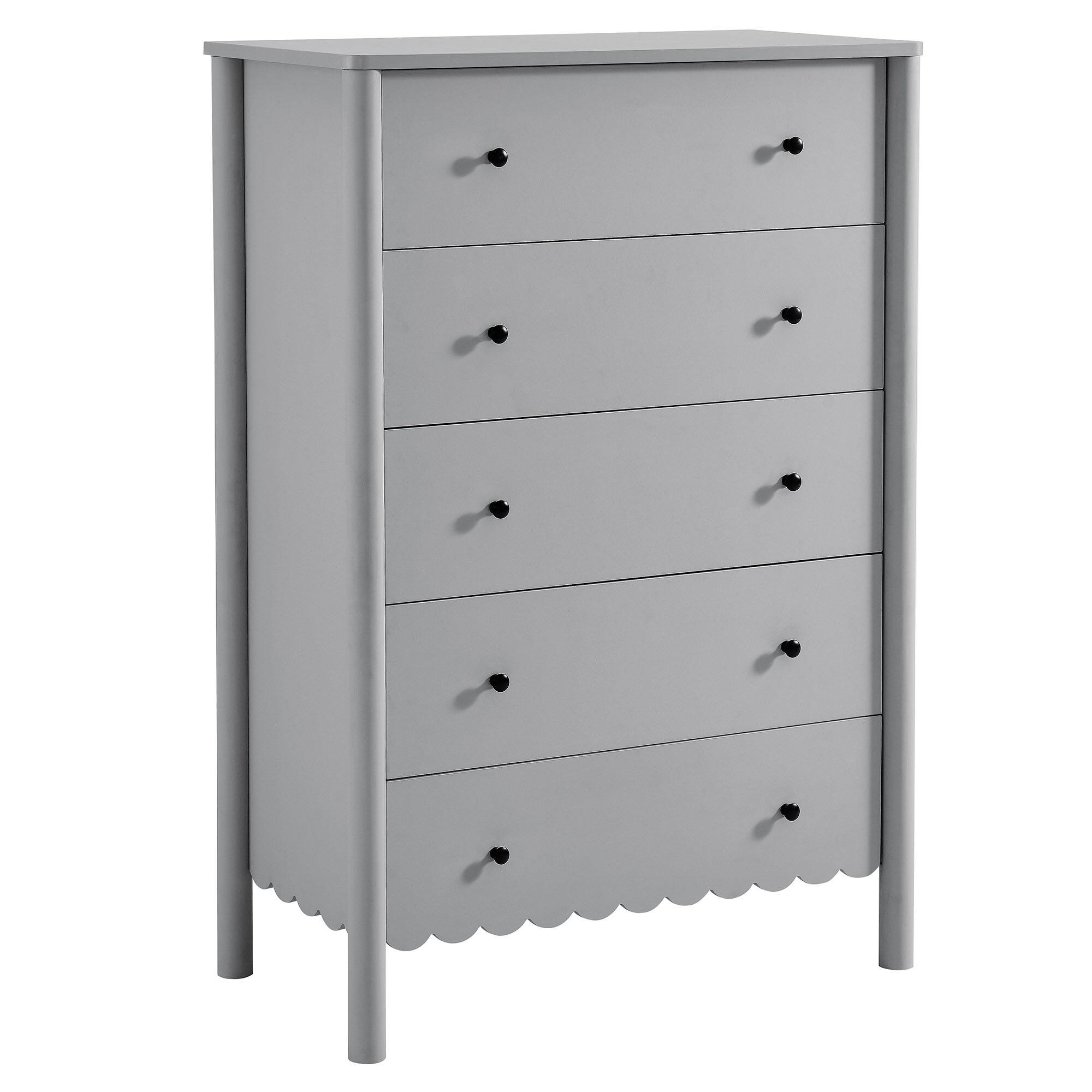 Angle. Modway - Emmeline Scalloped 5-Drawer Chest by Modway - Light Gray.