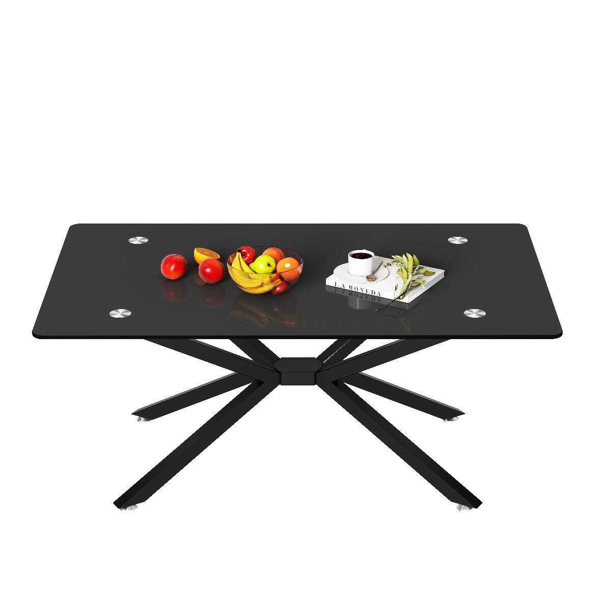 Alt View 2. Loheer - Loheer Rectangular Black Glass Coffee Table with Black Metal Legs, 39 Inch Living Room Table - Black.