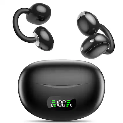 Front. OHAYO - Open-Ear Bluetooth Headphones, Bluetooth 6.0, 32H Playtime, IPX6 Waterproof with LED Battery Display, Wireless Sport Ear - black.