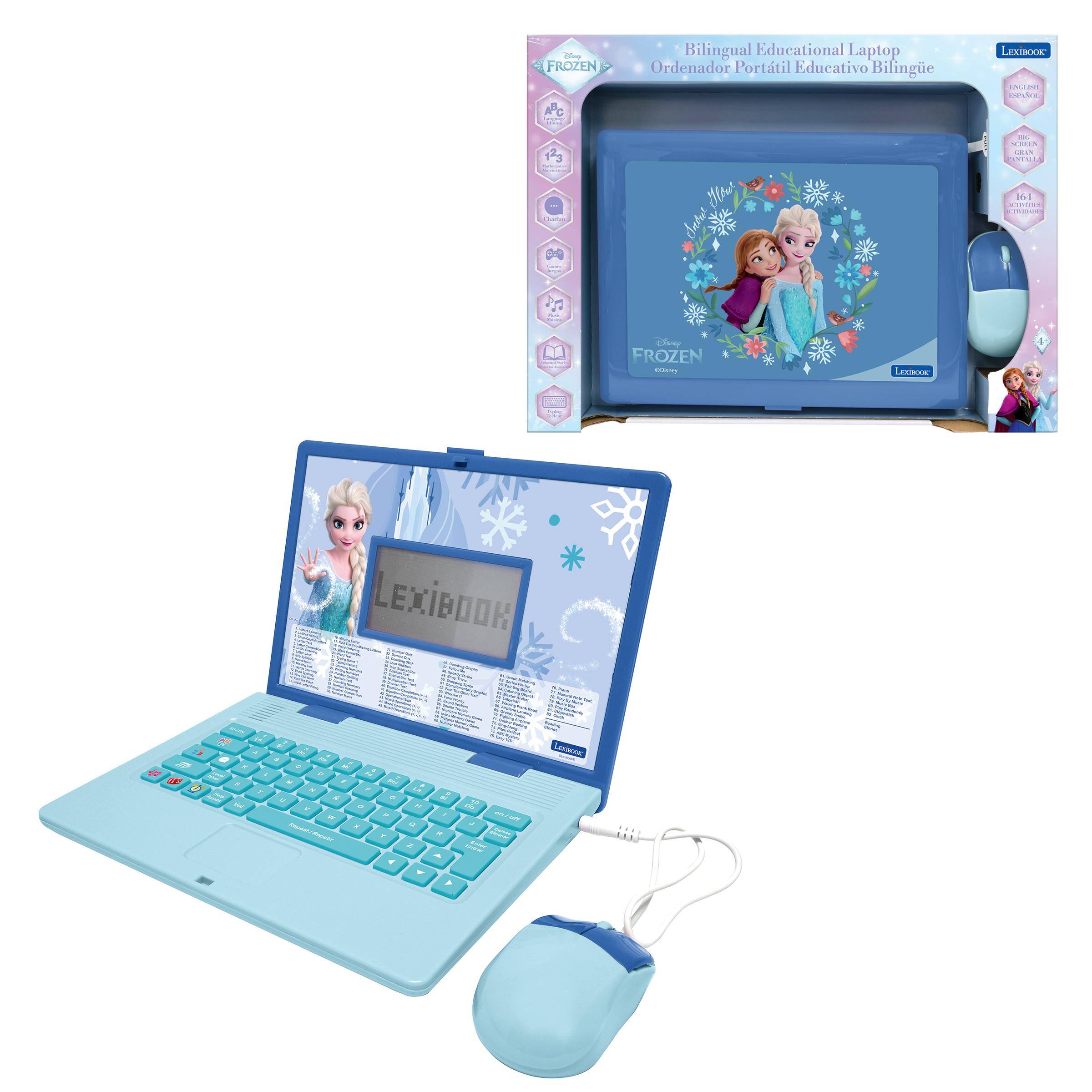 Lexibook - Frozen, Bilingual Educational Laptop, English and Spanish, 164 Activities, Maths, Logic Games, Music Mode, Large LCD
