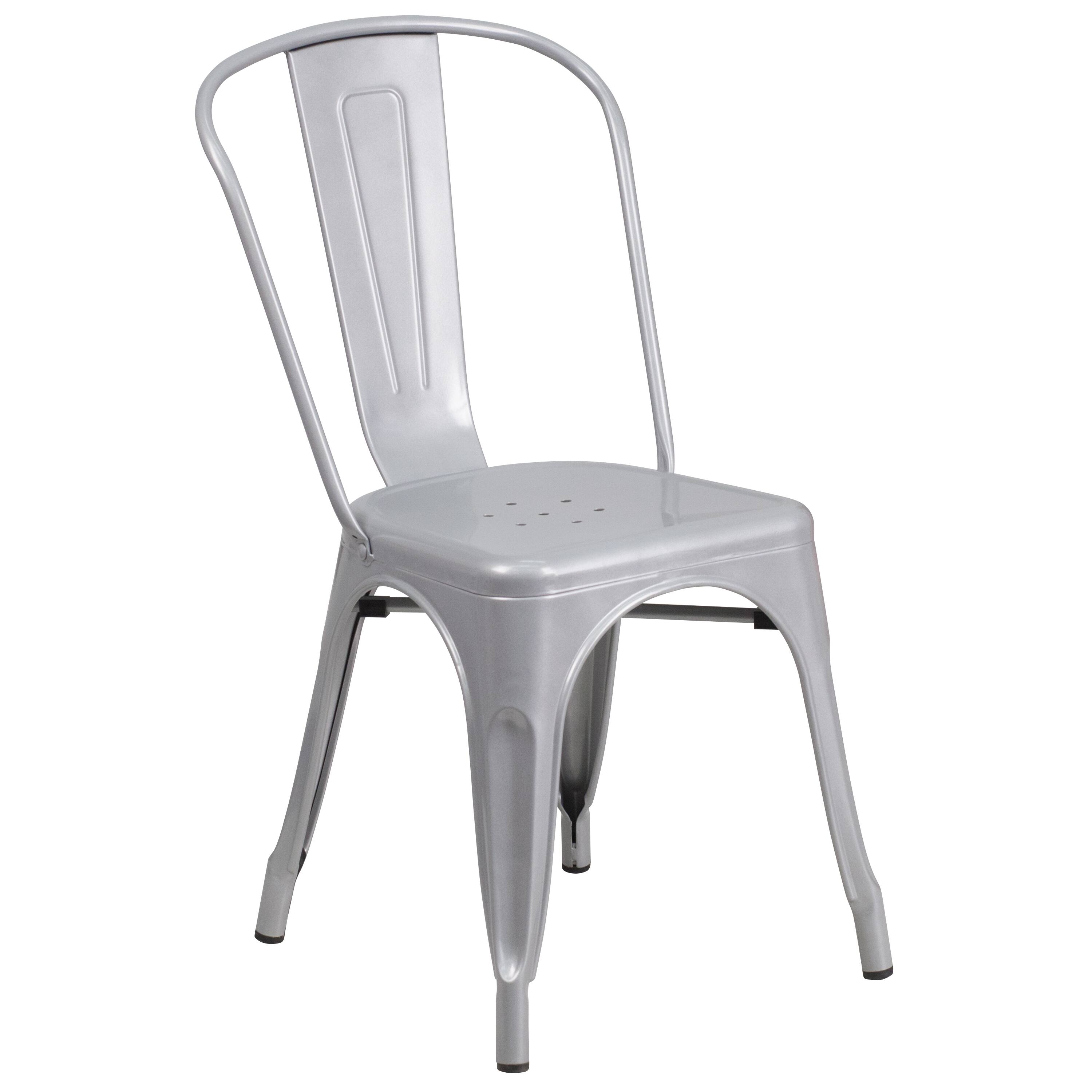 Alt View 4. Emma + Oliver - Commercial Grade 30" Round Metal Indoor-Outdoor Table Set with 2 Cafe Chairs - Silver.