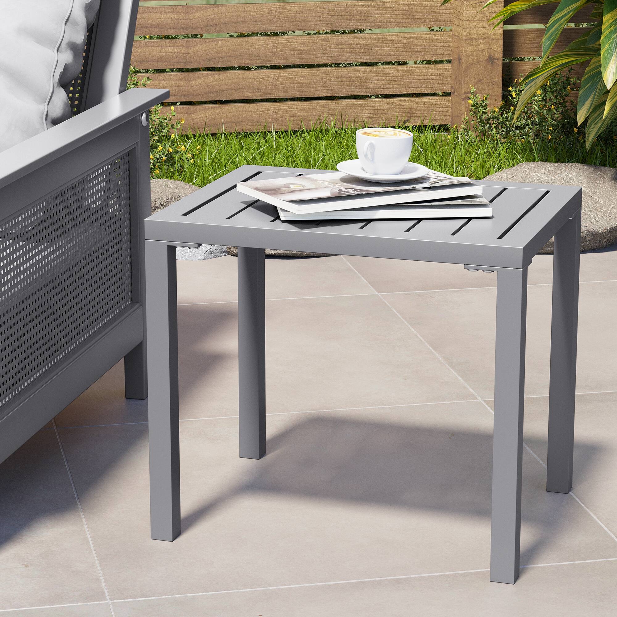 Alt View 4. Crestlive Products - Crestlive Products Aluminum Rectangular Patio Side Table, Small Outdoor Bistro Coffee Table - Gray.