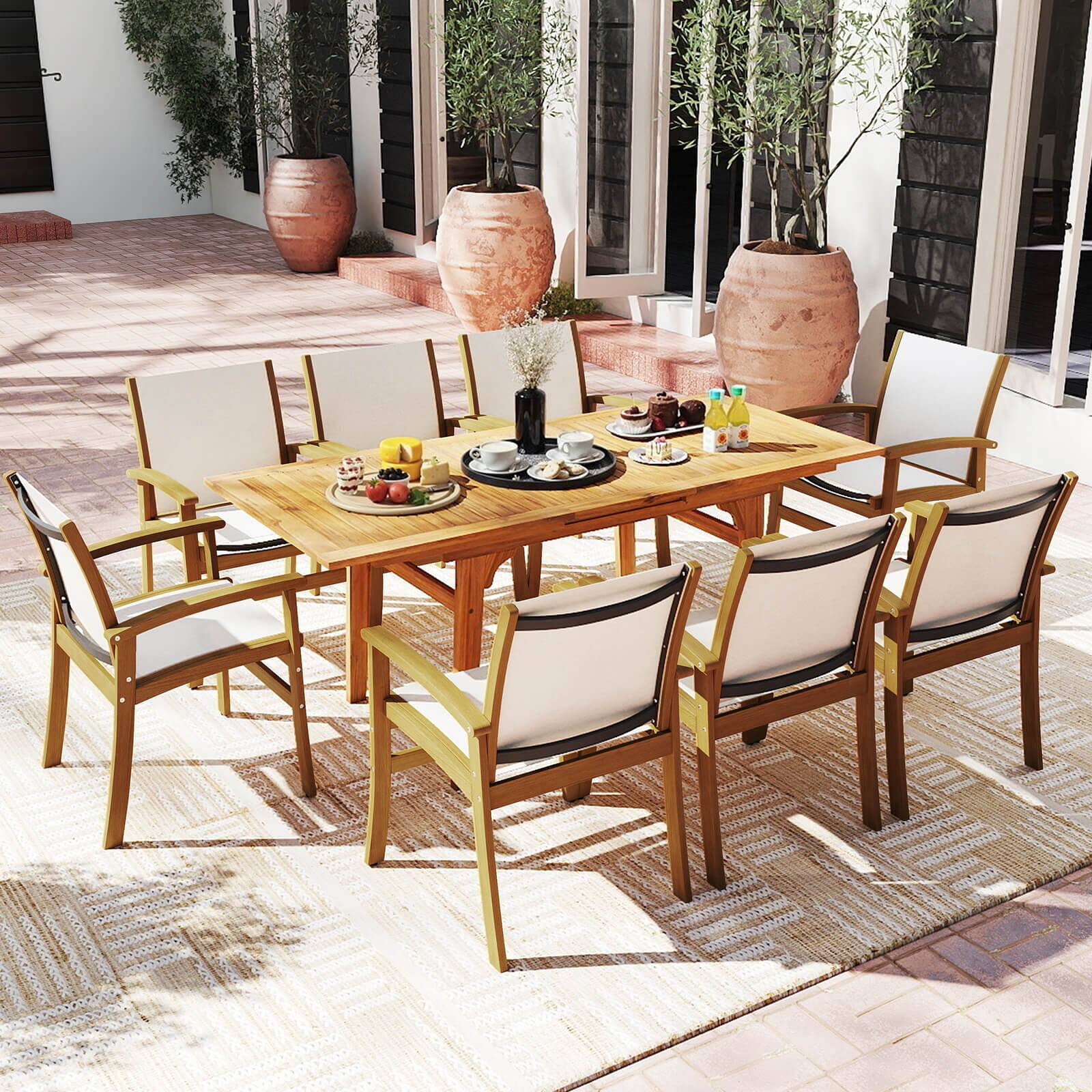 Alt View 5. Costway - Costway 9PCS Acacia Wood Outdoor Dining Set with 1.97" Umbrella Hole for Backyard, Garden - Natural,Off-White.