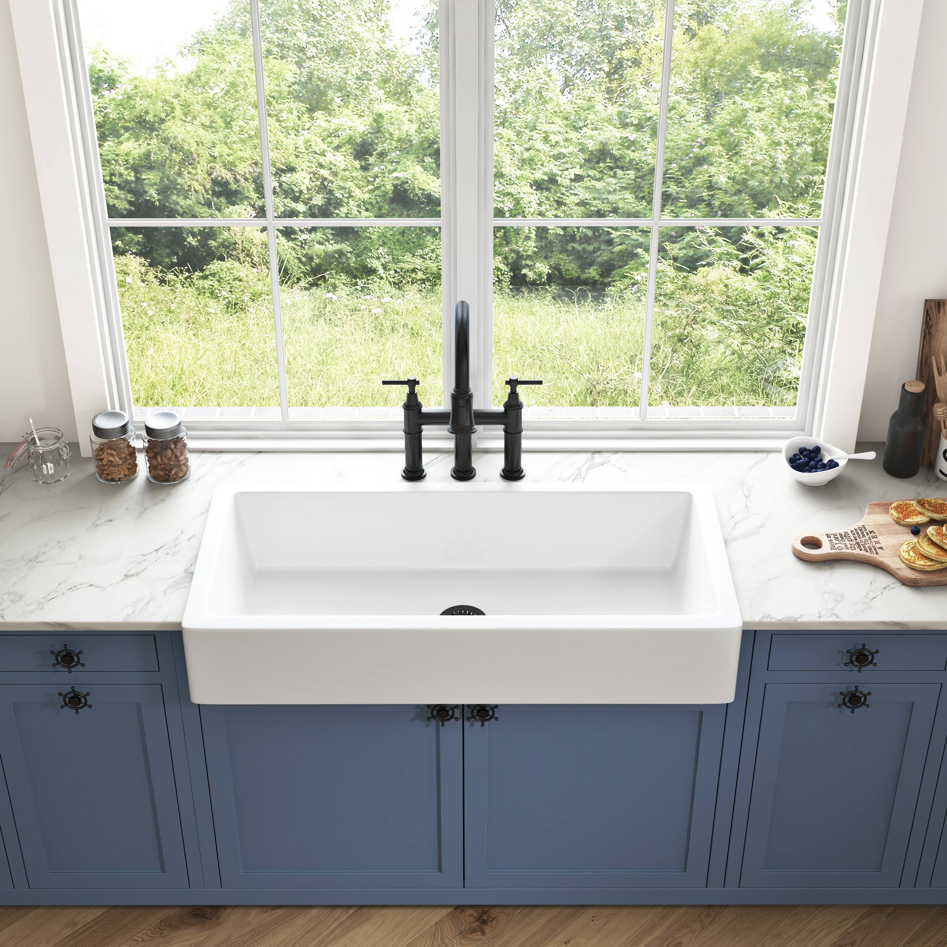 Left. Siljoy - White Farmhouse Sink Deep Apron Sink Undermount Farmhouse Kitchen Sink Single Farm Sink - White.
