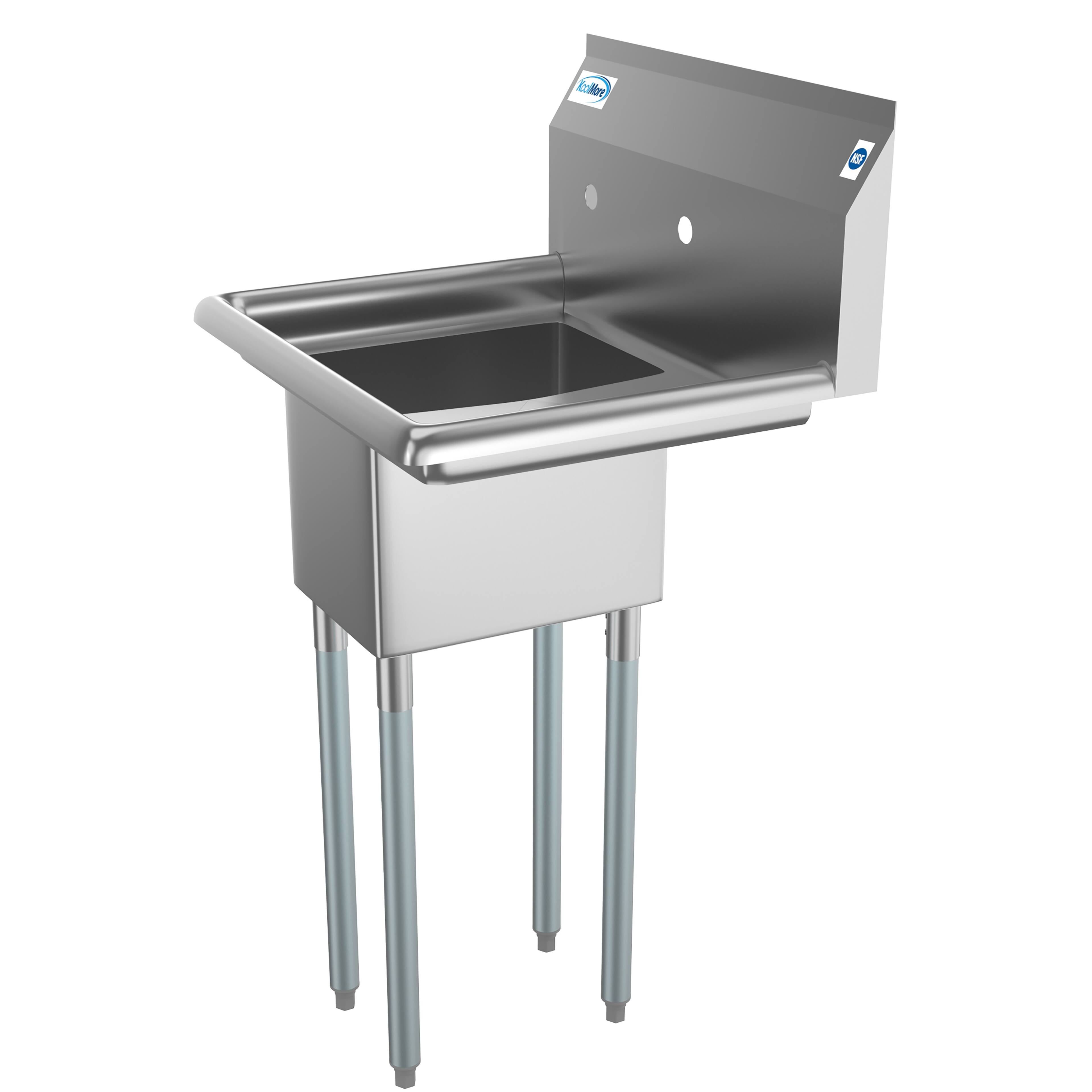 Angle. Koolmore - 23 in. One Compartment Stainless Steel  Sink with Drainboard, Bowl Size 10"x 14"x 10" SA101410-10R3. - Stainless Steel.