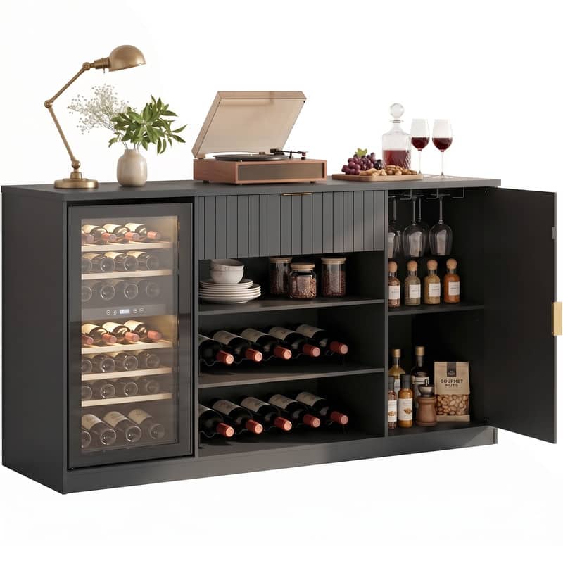 Skyzoo - Bar Cabinet with Fridge Space, Farmhouse Sideboard Buffet Cabinet Coffee Station for Home - Black
