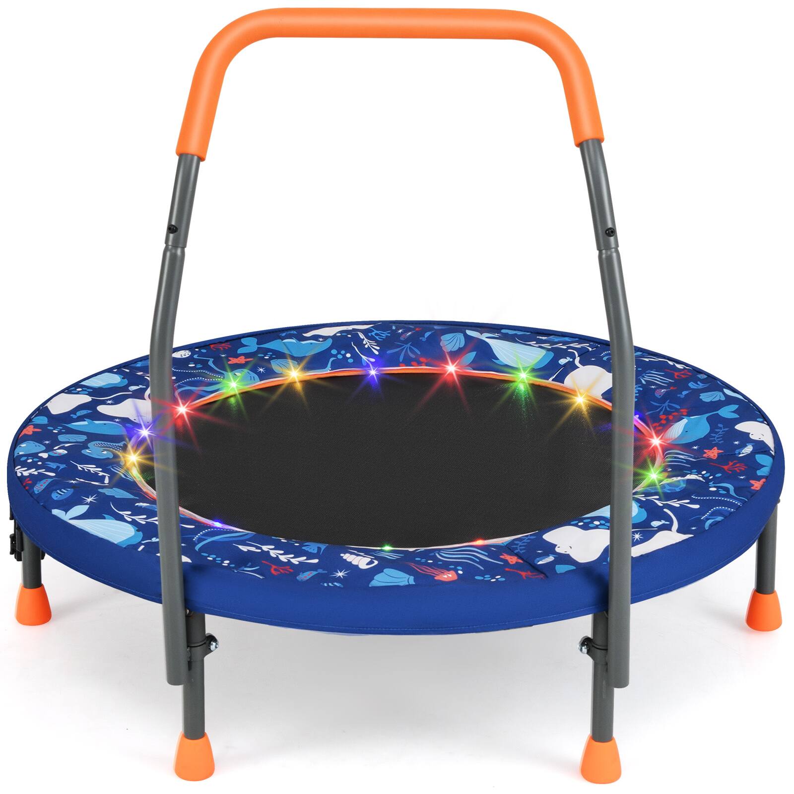 Alt View 9. Gymax - Gymax 36'' Foldable Kid Trampoline w/ 20 LED Lights Foam Handlebar Padded Safety Cover Navy - Blue.